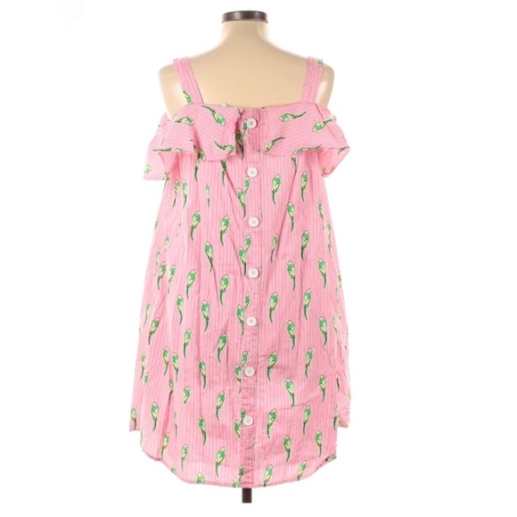 Crown & Ivy Puff Sleeve Dress Signature Stripe Parrot Button Back Shift - Picture 3 of 4